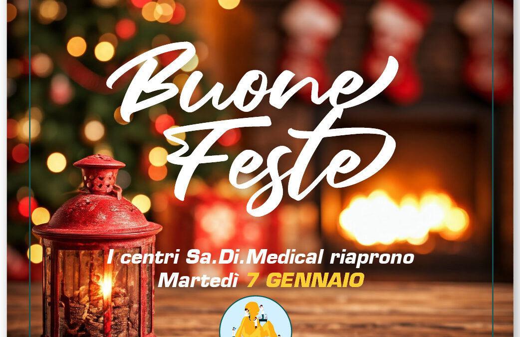 Vi auguriamo un Natale pieno di gioia e serenità e un nuovo anno ricco di salute e prosperità 🎄🎁 Vi informiamo che i centri Sa.Di.Medical saranno chiusi dal 24 dicembre al 6 gennaio. Riprenderemo le attività regolarmente a partire da martedì 7 gennaio. Vi ringraziamo per la vostra fiducia e vi auguriamo un felice Natale e un prospero anno nuovo! Il team di Sa.Di.Medical